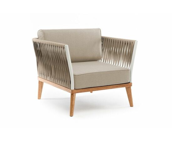 "Касабланка" кресло плетеное из роупа, основание дуб, роуп серо-коричневый 23мм, ткань серая, изображение 3 | Интернет магазин мебели и декора LifeDekor