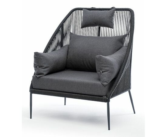 "Мадрид" кресло плетеное из роупа, каркас алюминий темно-серый (RAL7024) муар, роуп темно-серый круглый, ткань темно-серая 027 | Интернет магазин мебели и декора LifeDekor