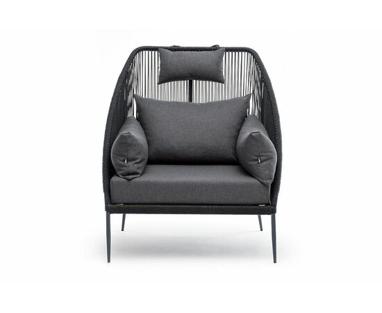 "Мадрид" кресло плетеное из роупа, каркас алюминий темно-серый (RAL7024) муар, роуп темно-серый круглый, ткань темно-серая 027, изображение 2 | Интернет магазин мебели и декора LifeDekor