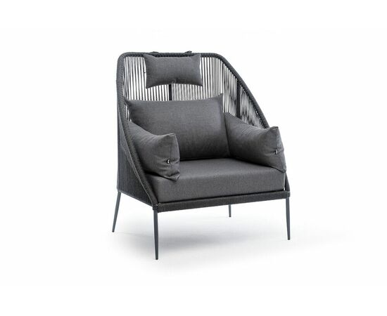 "Мадрид" кресло плетеное из роупа, каркас алюминий темно-серый (RAL7024) муар, роуп темно-серый круглый, ткань темно-серая 027, изображение 3 | Интернет магазин мебели и декора LifeDekor