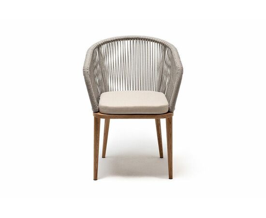 "Марсель" стул плетеный из роупа, основание дуб, роуп серый меланж круглый, ткань бежевая 052, изображение 2 | Интернет магазин мебели и декора LifeDekor