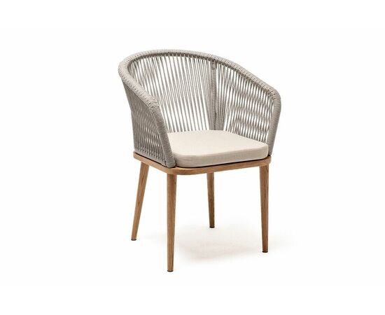 "Марсель" стул плетеный из роупа, основание дуб, роуп серый меланж круглый, ткань бежевая 052, изображение 3 | Интернет магазин мебели и декора LifeDekor