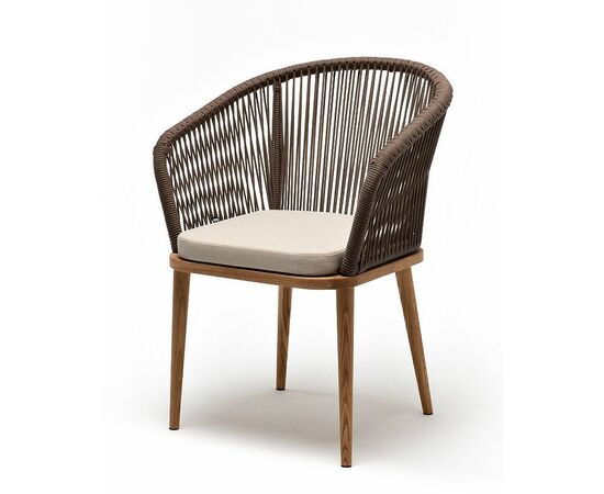 "Марсель" стул плетеный из роупа, основание дуб, роуп коричневый круглый, ткань бежевая 052 | Интернет магазин мебели и декора LifeDekor