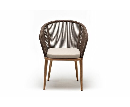 "Марсель" стул плетеный из роупа, основание дуб, роуп коричневый круглый, ткань бежевая 052, изображение 2 | Интернет магазин мебели и декора LifeDekor