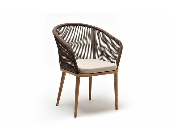 "Марсель" стул плетеный из роупа, основание дуб, роуп коричневый круглый, ткань бежевая 052, изображение 3 | Интернет магазин мебели и декора LifeDekor