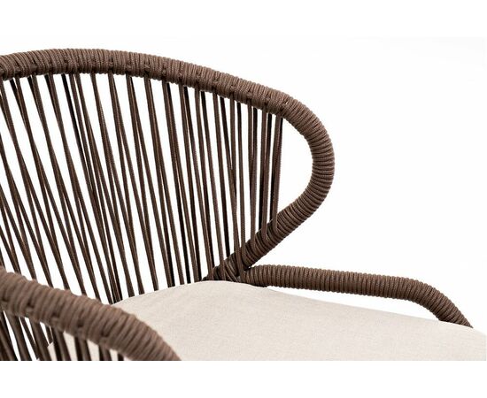 "Милан" стул плетеный из роупа, каркас алюминий белый муар, роуп коричневый круглый, ткань бежевая 052, изображение 4 | Интернет магазин мебели и декора LifeDekor
