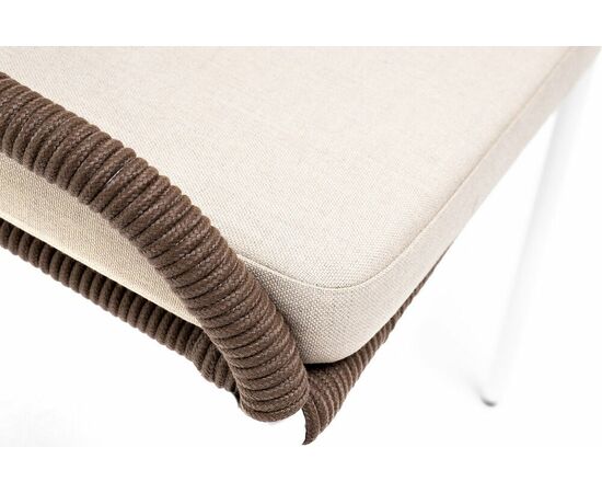 "Милан" стул плетеный из роупа, каркас алюминий белый муар, роуп коричневый круглый, ткань бежевая 052, изображение 5 | Интернет магазин мебели и декора LifeDekor