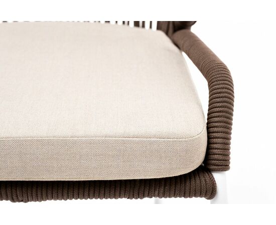 "Милан" стул плетеный из роупа, каркас алюминий белый муар, роуп коричневый круглый, ткань бежевая 052, изображение 6 | Интернет магазин мебели и декора LifeDekor