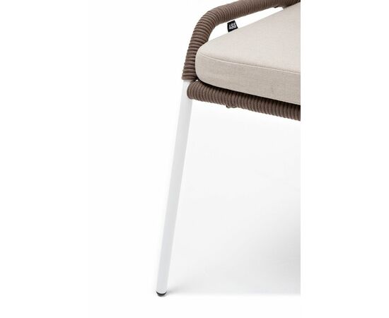 "Милан" стул плетеный из роупа, каркас алюминий белый муар, роуп коричневый круглый, ткань бежевая 052, изображение 8 | Интернет магазин мебели и декора LifeDekor