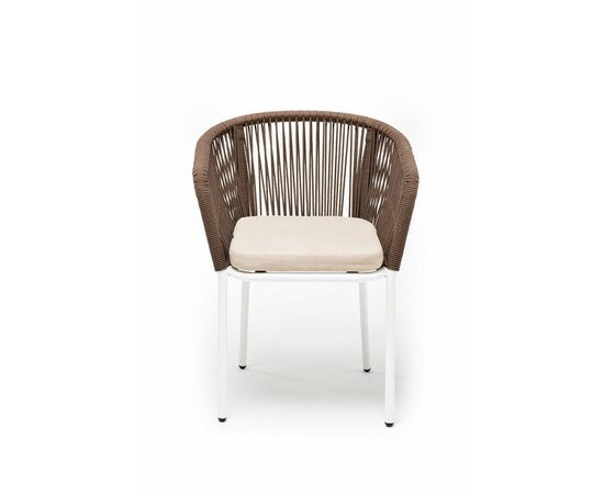 "Марсель" стул плетеный из роупа, каркас алюминий белый муар, роуп коричневый круглый, ткань бежевая 052, изображение 2 | Интернет магазин мебели и декора LifeDekor