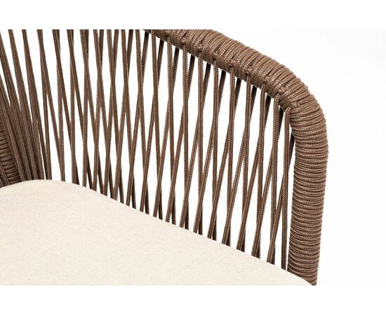 "Марсель" стул плетеный из роупа, каркас алюминий белый муар, роуп коричневый круглый, ткань бежевая 052, изображение 4 | Интернет магазин мебели и декора LifeDekor