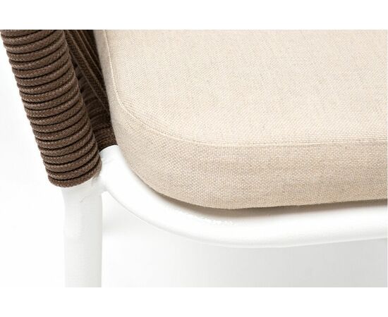 "Марсель" стул плетеный из роупа, каркас алюминий белый муар, роуп коричневый круглый, ткань бежевая 052, изображение 6 | Интернет магазин мебели и декора LifeDekor