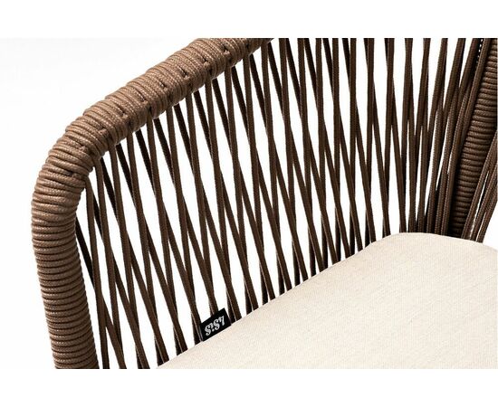 "Марсель" стул плетеный из роупа, каркас алюминий белый муар, роуп коричневый круглый, ткань бежевая 052, изображение 8 | Интернет магазин мебели и декора LifeDekor
