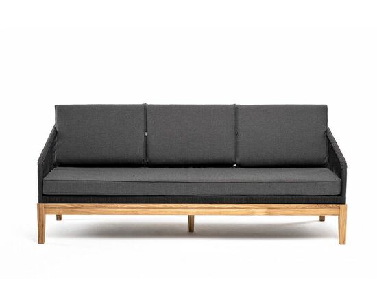 "Канны" диван 3-местный плетеный из роупа, основание дуб, роуп темно-серый круглый, ткань темно-серая 027, изображение 2 | Интернет магазин мебели и декора LifeDekor