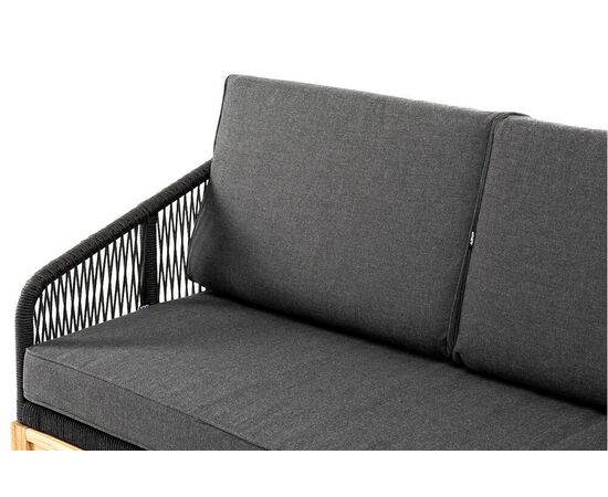 "Канны" диван 3-местный плетеный из роупа, основание дуб, роуп темно-серый круглый, ткань темно-серая 027, изображение 6 | Интернет магазин мебели и декора LifeDekor