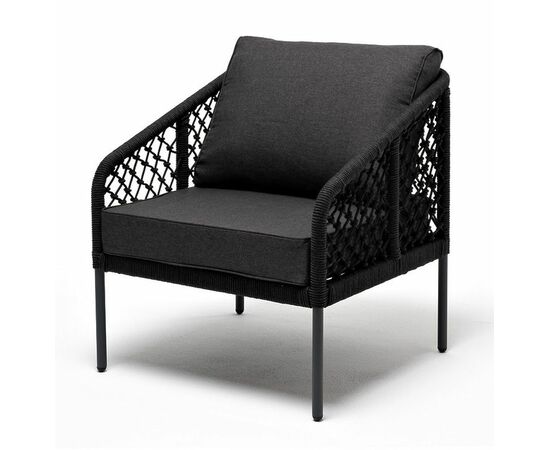 "Канны" кресло плетеное из роупа (узелки), каркас алюминий темно-серый (RAL7024) муар, роуп темно-серый круглый, ткань темно-серая 027 | Интернет магазин мебели и декора LifeDekor