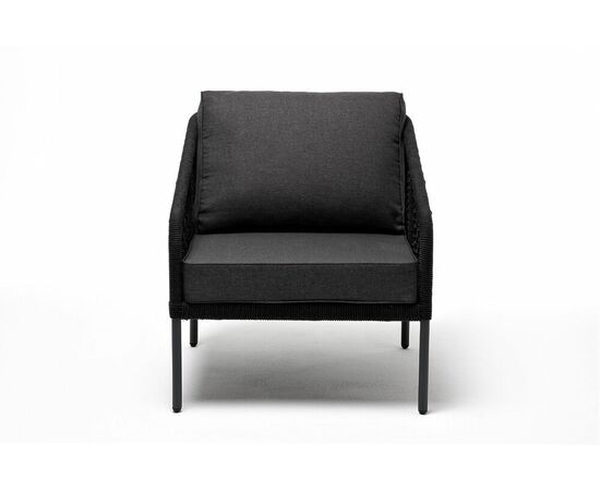 "Канны" кресло плетеное из роупа (узелки), каркас алюминий темно-серый (RAL7024) муар, роуп темно-серый круглый, ткань темно-серая 027, изображение 2 | Интернет магазин мебели и декора LifeDekor