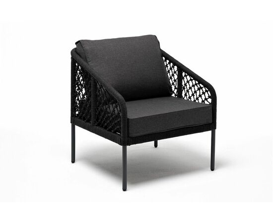 "Канны" кресло плетеное из роупа (узелки), каркас алюминий темно-серый (RAL7024) муар, роуп темно-серый круглый, ткань темно-серая 027, изображение 3 | Интернет магазин мебели и декора LifeDekor