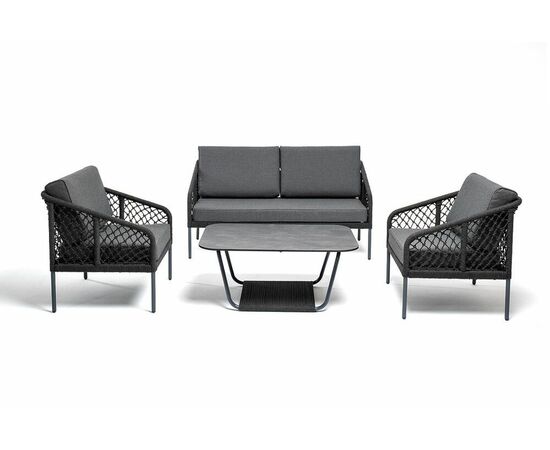 "Канны" кресло плетеное из роупа (узелки), каркас алюминий темно-серый (RAL7024) муар, роуп темно-серый круглый, ткань темно-серая 027, изображение 11 | Интернет магазин мебели и декора LifeDekor