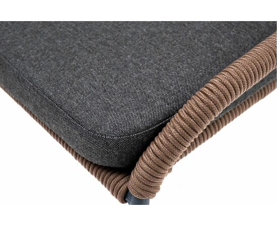 "Милан" стул плетеный из роупа, каркас алюминий серый (RAL7022) муар, роуп коричневый круглый, ткань темно-серая 027, изображение 4 | Интернет магазин мебели и декора LifeDekor