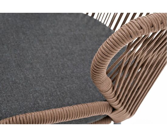 "Милан" стул плетеный из роупа, каркас алюминий серый (RAL7022) муар, роуп коричневый круглый, ткань темно-серая 027, изображение 5 | Интернет магазин мебели и декора LifeDekor