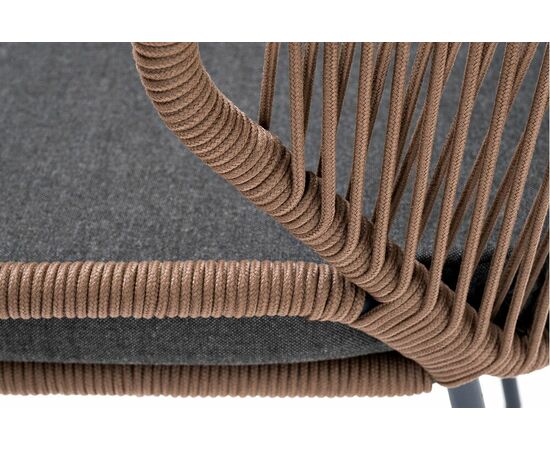 "Милан" стул плетеный из роупа, каркас алюминий серый (RAL7022) муар, роуп коричневый круглый, ткань темно-серая 027, изображение 7 | Интернет магазин мебели и декора LifeDekor