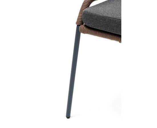 "Милан" стул плетеный из роупа, каркас алюминий серый (RAL7022) муар, роуп коричневый круглый, ткань темно-серая 027, изображение 9 | Интернет магазин мебели и декора LifeDekor