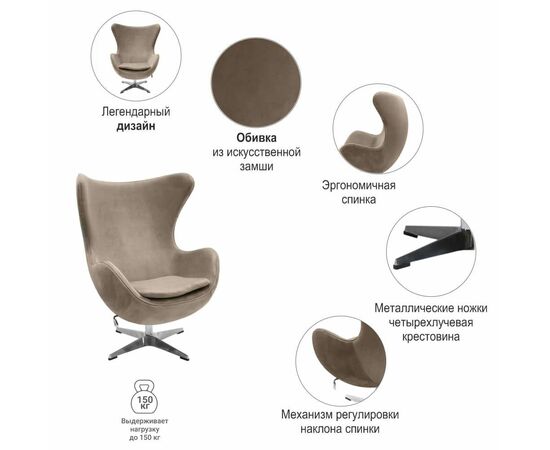Кресло EGG STYLE CHAIR латте, искусственная замша FR 0647, изображение 6 | Интернет магазин мебели и декора LifeDekor