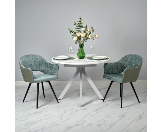 Стол Rudolf круглый раскладной 100-130x100x75см, белый мрамор, белый, изображение 15 | Интернет магазин мебели и декора LifeDekor