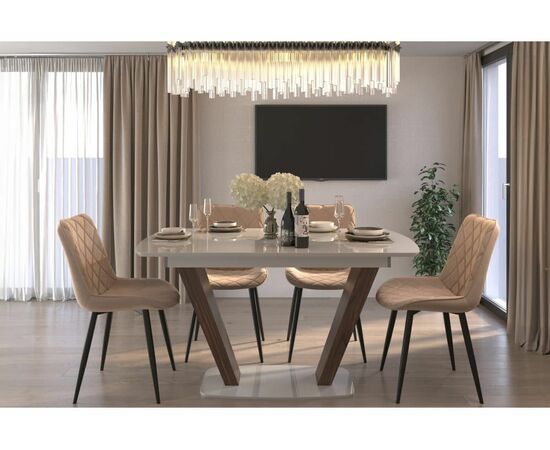 Стол стеклянный Петир 120(160)х80х75 gilt white / дуб монтана, изображение 2 | Интернет магазин мебели и декора LifeDekor