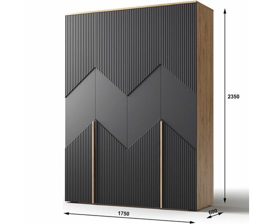 Шкаф «Оливия 1» 4Д КМК 0971.20, дуб наварра/шагрень черная, изображение 3 | Интернет магазин мебели и декора LifeDekor