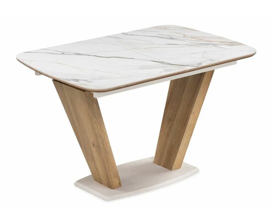 Стол стеклянный Петир 120(160)х80х75 gilt white / дуб монтана | Интернет магазин мебели и декора LifeDekor