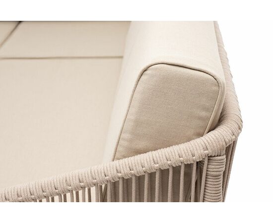"Канны" диван модульный плетеный из роупа, каркас алюминий белый, роуп бежевый круглый, ткань бежевая 035, изображение 4 | Интернет магазин мебели и декора LifeDekor