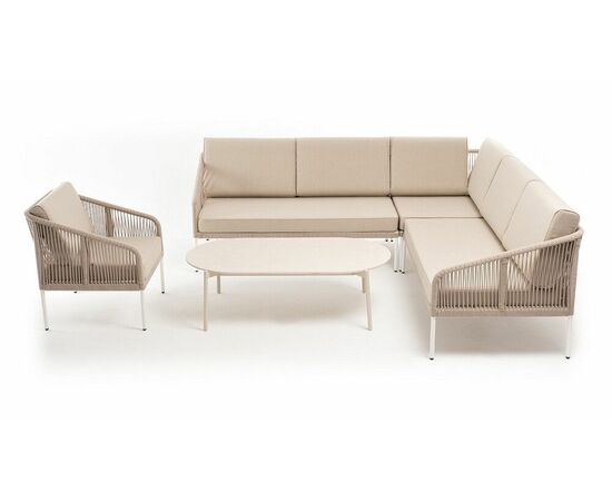 "Канны" модульная угловая лаунж-зона из роупа (веревки) со столом "Диего" (молочный), цвет бежевый, изображение 2 | Интернет магазин мебели и декора LifeDekor