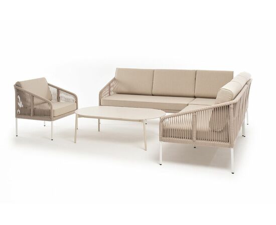 "Канны" модульная угловая лаунж-зона из роупа (веревки) со столом "Диего" (молочный), цвет бежевый, изображение 3 | Интернет магазин мебели и декора LifeDekor