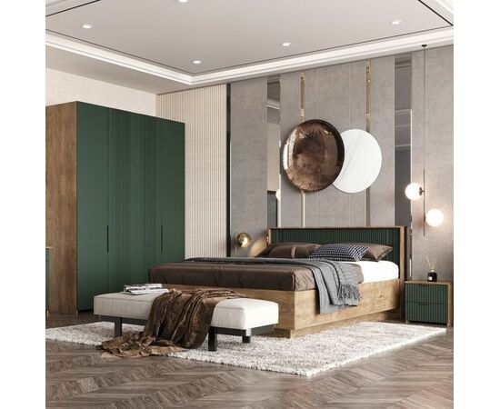 Спальня «Герта» КМК 0979, дуб канзас/зеленый матовый | Интернет магазин мебели и декора LifeDekor