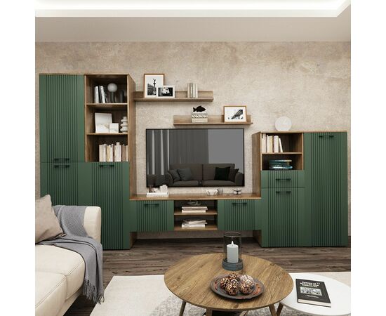 Тумба под ТВ «Монреаль» 2Д КМК 0986.5, дуб канзас/зеленый матовый, изображение 6 | Интернет магазин мебели и декора LifeDekor