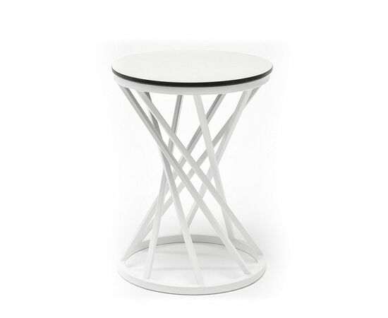 "Сантьяго" журнальный стол из HPL круглый Ø40 H55, каркас из стали белый, цвет столешницы "молочный" | Интернет магазин мебели и декора LifeDekor