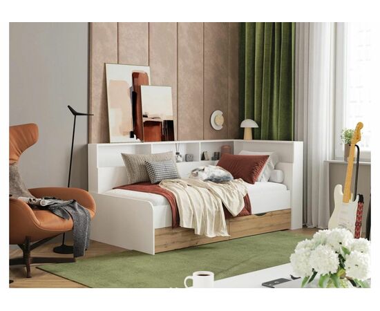 Кровать Амер 190х80 белый / дуб вотан, изображение 2 | Интернет магазин мебели и декора LifeDekor