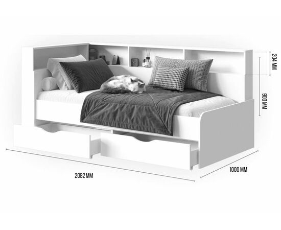 Кровать Амер 190х80 белый / дуб вотан, изображение 3 | Интернет магазин мебели и декора LifeDekor