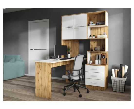 Компьютерный стол Ганор левый дуб вотан / белый, изображение 2 | Интернет магазин мебели и декора LifeDekor