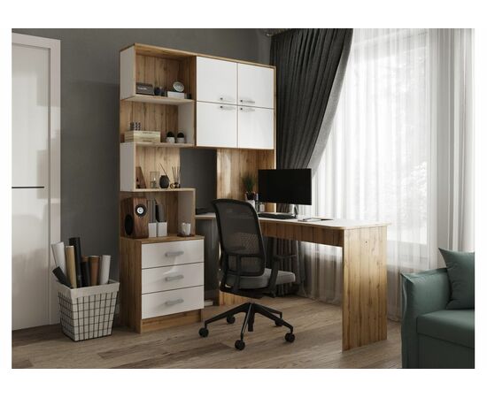 Компьютерный стол Ганор правый дуб вотан / белый, изображение 2 | Интернет магазин мебели и декора LifeDekor