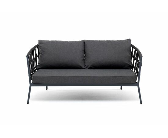 "Диего" диван 2-местный плетеный из роупа, каркас алюминий белый муар, роуп бежевый круглый, ткань бежевая 052, изображение 3 | Интернет магазин мебели и декора LifeDekor