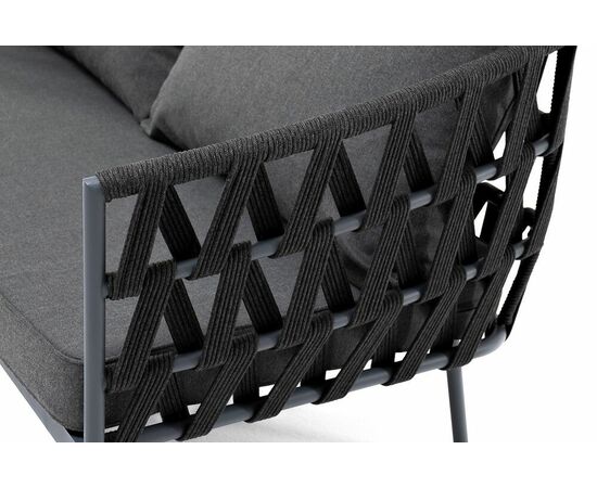 "Диего" диван 2-местный плетеный из роупа, каркас алюминий белый муар, роуп бежевый круглый, ткань бежевая 052, изображение 4 | Интернет магазин мебели и декора LifeDekor