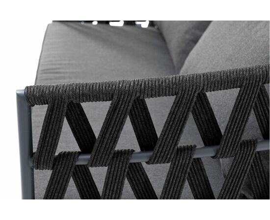 "Диего" диван 2-местный плетеный из роупа, каркас алюминий белый муар, роуп бежевый круглый, ткань бежевая 052, изображение 5 | Интернет магазин мебели и декора LifeDekor