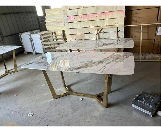 Стол обеденный Ланс DT-2852L, 180х90х75 см, белая керамика/золотой | Интернет магазин мебели и декора LifeDekor