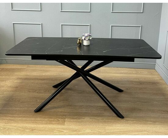 Стол керамический Alfa 120-165*80*76 черный мрамор/черный, изображение 2 | Интернет магазин мебели и декора LifeDekor
