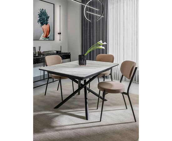 Стол керамический Alfa 120-165*80*76 бежевый мрамор/черный, изображение 2 | Интернет магазин мебели и декора LifeDekor