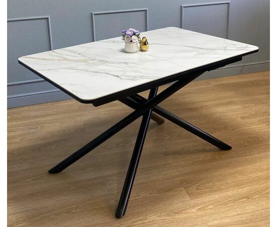 Стол керамический Alfa 120-165*80*76 бежевый мрамор/черный, изображение 3 | Интернет магазин мебели и декора LifeDekor