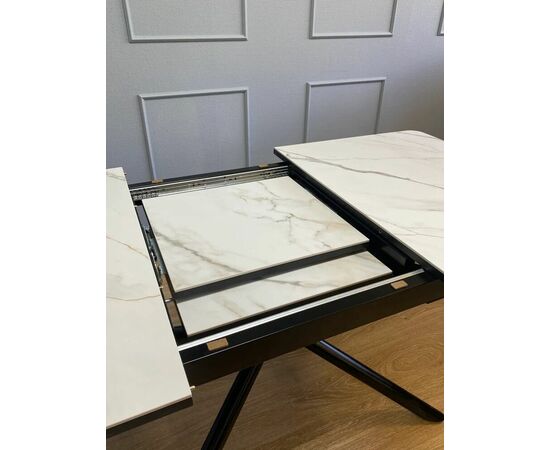 Стол керамический Alfa 120-165*80*76 бежевый мрамор/черный, изображение 7 | Интернет магазин мебели и декора LifeDekor